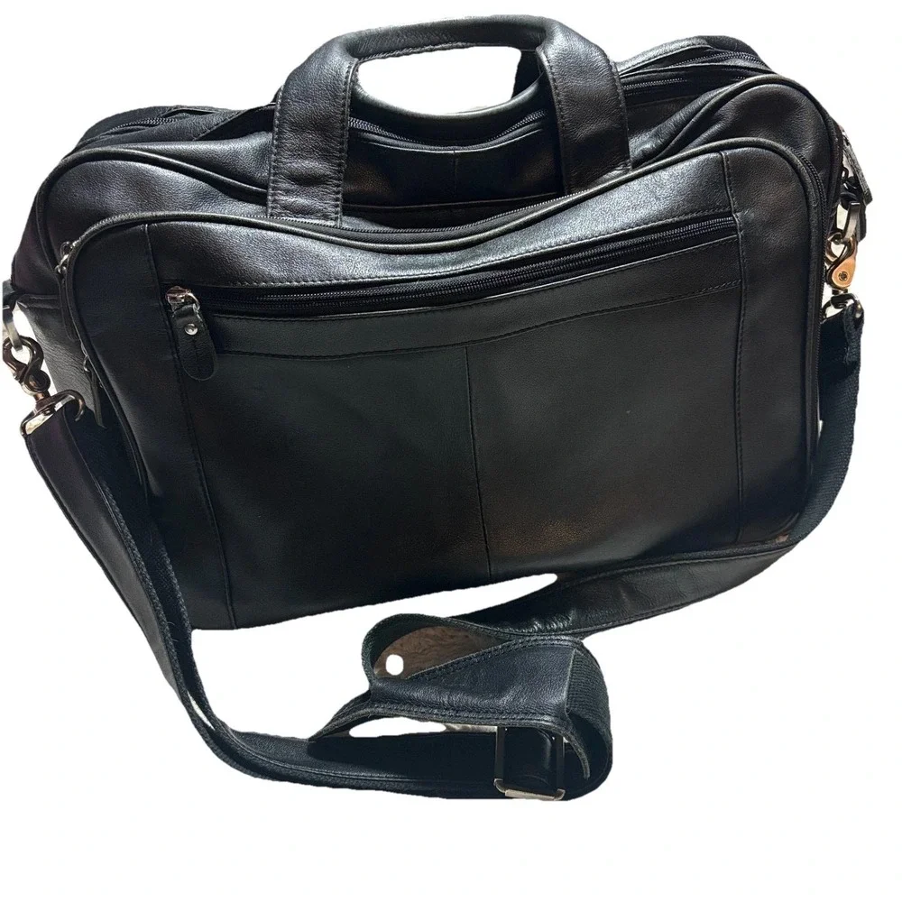 $499 Charles Tyrwhitt Grain‎ Leather Messenger Black Bag Solid Adjustable Strap